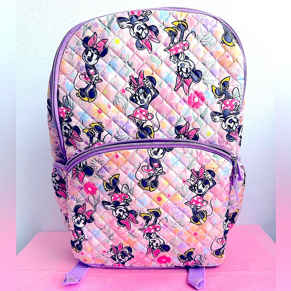 NWT Disney Minnie Mouse Backpack Quilted Floral, Pink & Lavender 16” Lightweight